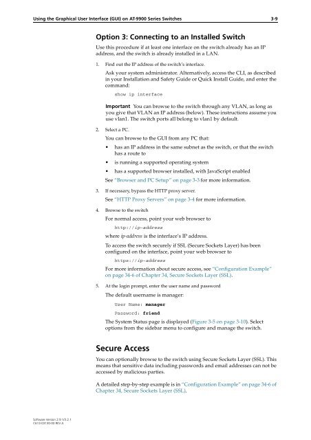 Chapter 3: Using the Graphical User Interface (GUI) - Allied Telesis