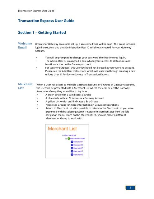 Transaction Express User Guide - Merchant Service Group