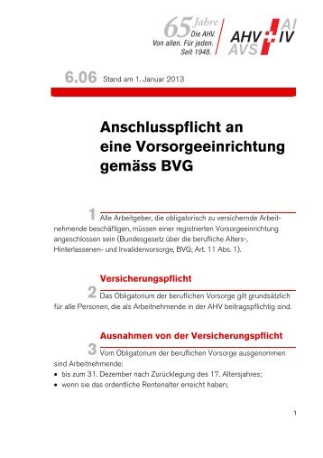 Anschlusspflicht an eine Vorsorgeeinrichtung gemäss BVG - AHV