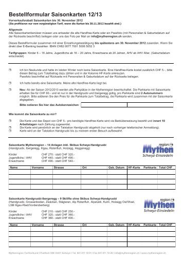 Bestellformular Vorverkauf Saisonkarten 2012/13 - Mythenregion