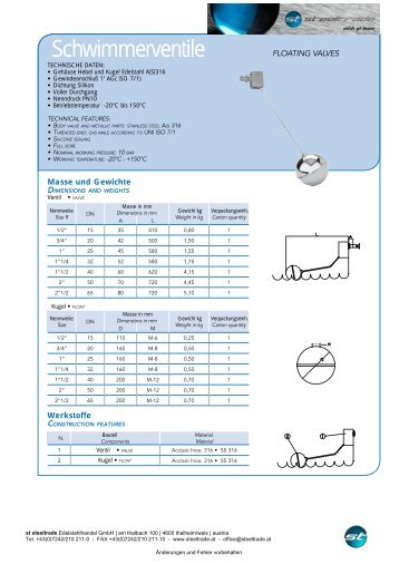 www.steeltrade.at - Schwimmerventil, Edelstahl, Niro