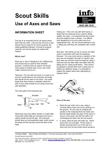 Scout Skills Use of Axes and Saws