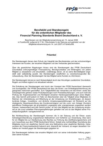 Berufsbild und Standesregeln - Financial Planning Standards Board ...