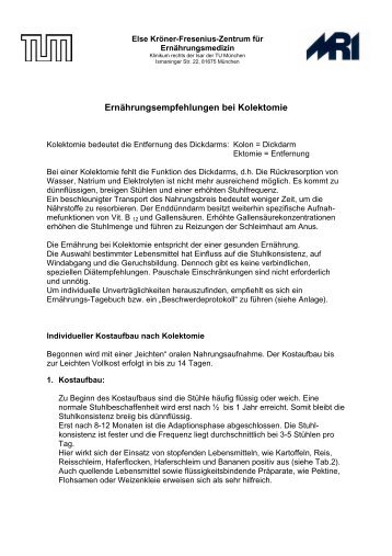 Ernährungsempfehlungen bei Kolektomie - Klinikum rechts der Isar