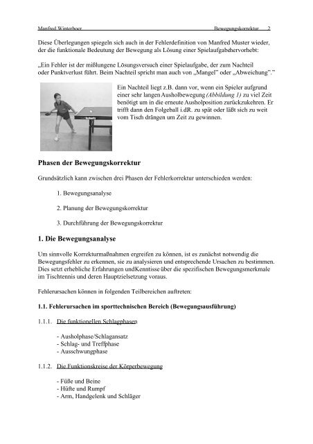 Bewegungsanalyse und Bewegungskorrektur im - Tischtennis College