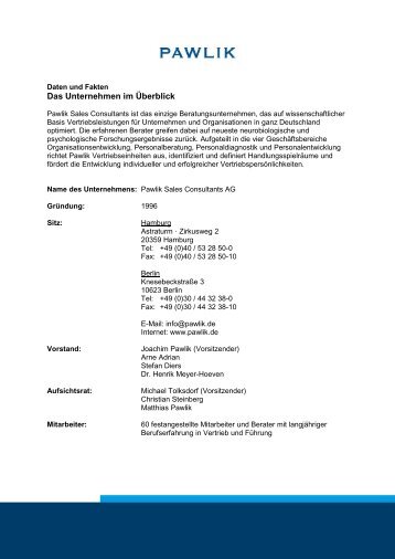 PSC Daten und Fakten Mai 2011 - Pawlik Sales Consultants AG