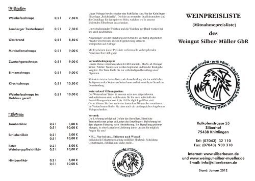 WEINPREISLISTE - Weinstube Silberbesen