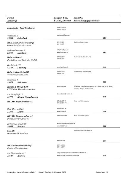 ausstellerverzeichnis 2013 - Neue Messe GmbH