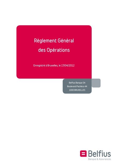 Règlement général des opérations (version applicable à ... - Belfius