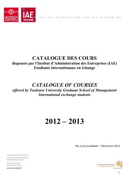 Semaines 52 Et 1 Examens Semestre 1 Session 1 Iae Toulouse - 