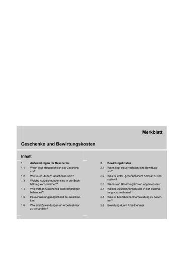 Merkblatt Geschenke und Bewirtungskosten - steuerlex24