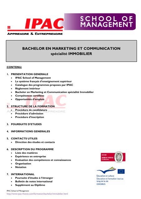 BACHELOR EN MARKETING ET COMMUNICATION ... - Ipac