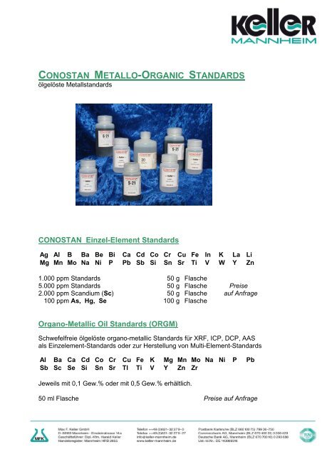 CONOSTAN METALLO-ORGANIC STANDARDS