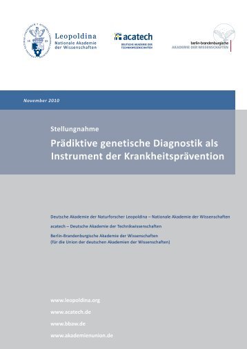Prädiktive genetische Diagnostik 2010 - Leopoldina