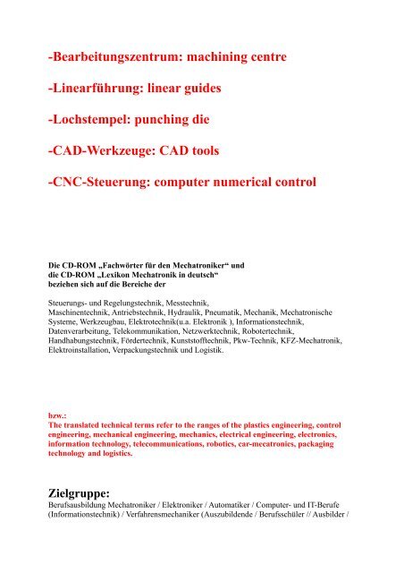 Mechatronik Fachwoerter umschreiben (Begriffslexikon Woerterglossar Computer Elektronik)