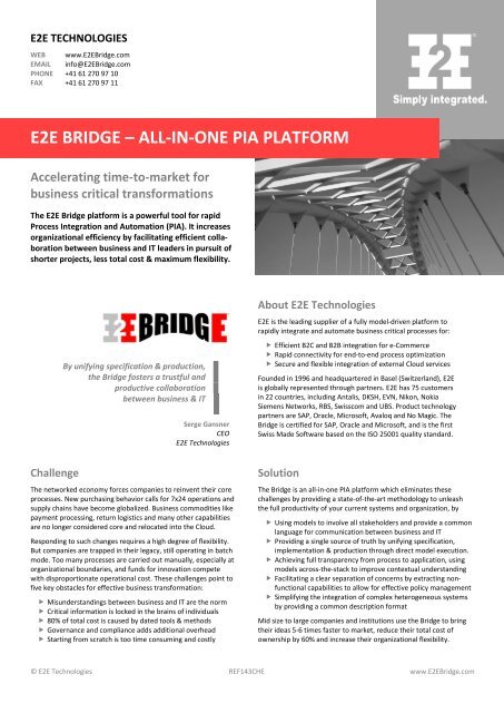 E2E Bridge - Rapid Process Integration & Automatization