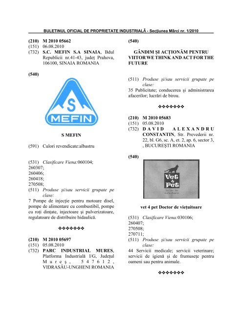 buletin oficial de proprietate industriala sectiunea marci - OSIM