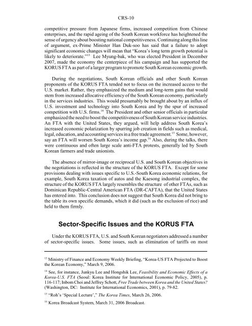 The Proposed U.S.-South Korea Free Trade Agreement (KORUS ...