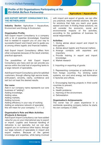 Profile of EU Organisations Participating at the EU-EAGA BizTech ...