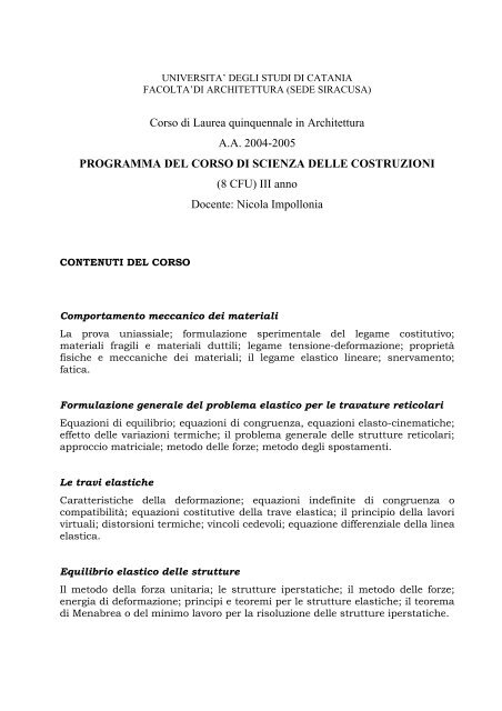 Scienza delle costruzioni - Università di Catania