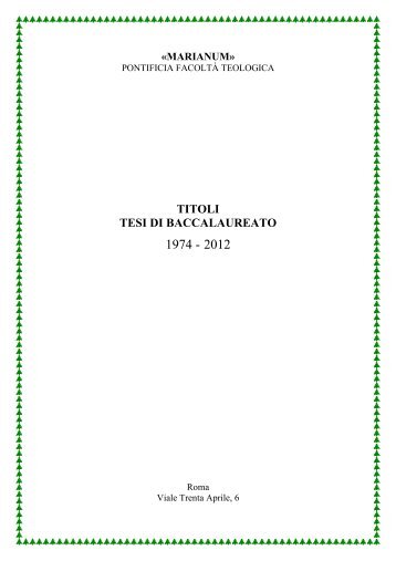 Baccellierato - Pontificia Facoltà Teologica Marianum