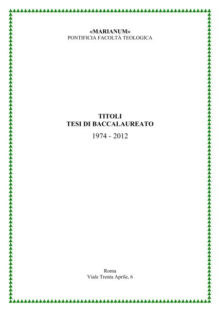 Baccellierato - Pontificia Facoltà Teologica Marianum