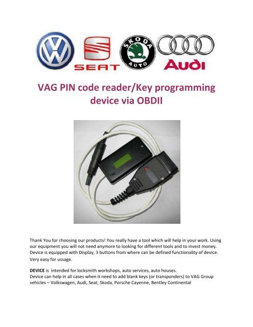 VAG PIN code reader/Key programming device via ... - Abritus72.com