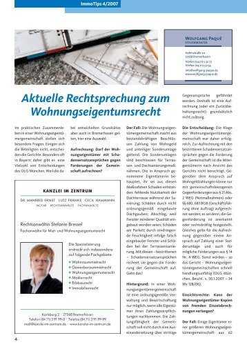 (2007-4) Aktuelle Rechtsprechung zum Wohnungsrecht - Aktuelles