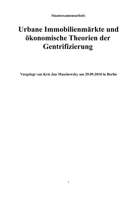 Urbane Immobilienmärkte und ökonomische Theorien der ...