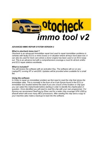 otocheck 2.0 immo tool car/ecu list 2009 - Free