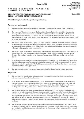 APPLICATION FOR PLANNING PERMIT : TP ... - City of Melbourne