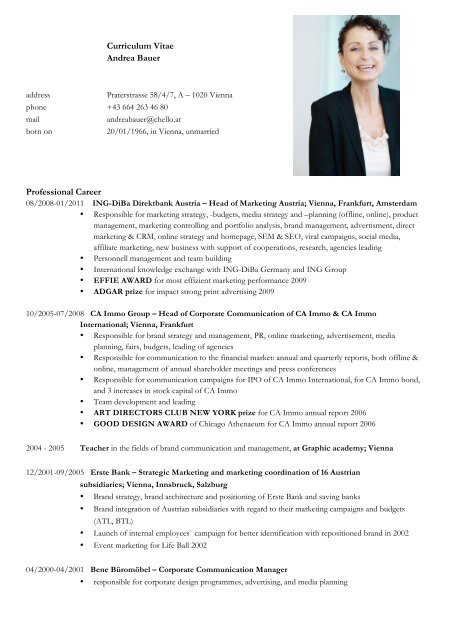 Curriculum Vitae Andrea Bauer - Bauer Decassian Brainpool