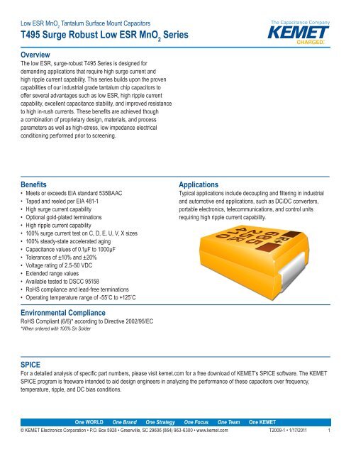 T495 Surge Robust Low ESR MnO Series - Kemet