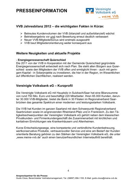 Pressemitteilung als PDF - VVB Vereinigte Volksbank eG im ...