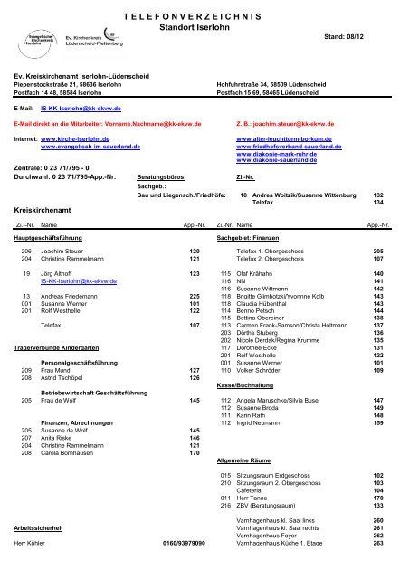 Telefonverzeichnis - Kirchenkreis Iserlohn