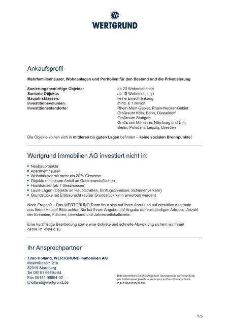 Ankaufsprofil Wertgrund Immobilien AG investiert nicht in: Ihr ...