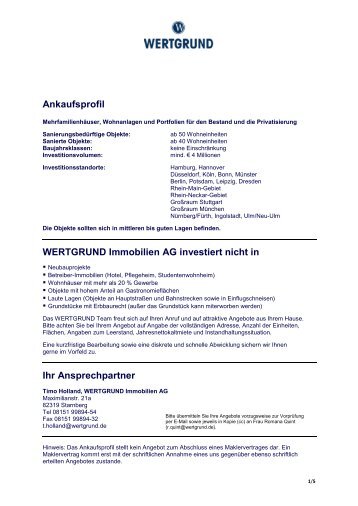 Ankaufsprofil WERTGRUND Immobilien AG investiert nicht in Ihr ...