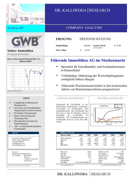 GWB Immobilien AG, Company Analyse (PDF), Februar 2007