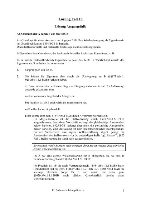 Lösung Fall 19 - überarbeitet - Zivilrecht VI