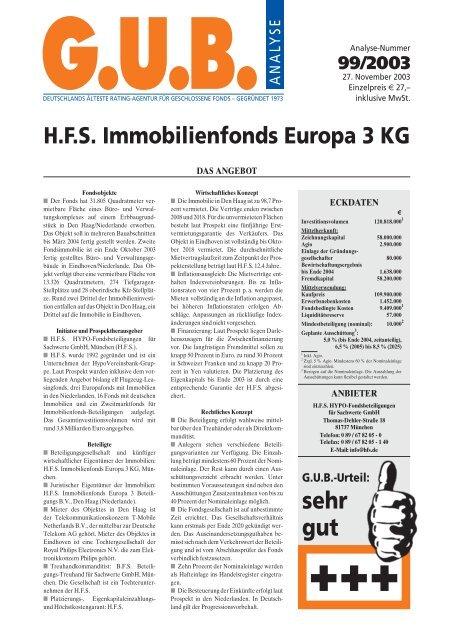 Hfs Immobilienfonds Europa 3 Kg G U B Fonds Portal