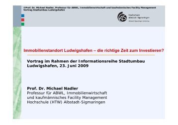 Vortrag Prof. Dr. Michael Nadler, HTW Albstadt-Sigmaringen