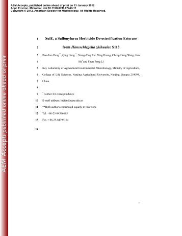 SulE, a Sulfonylurea Herbicide De-esterification Esterase from ...