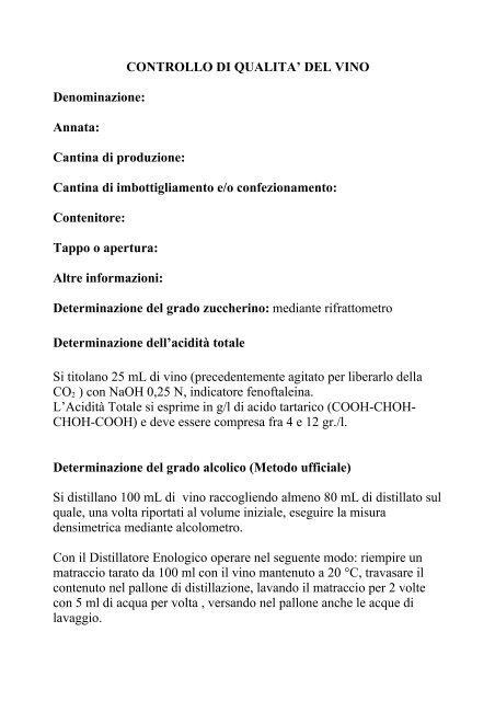 Determinazione del grado alcolico del vino con il metodo di Mal