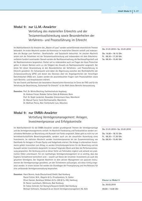 Nachfolgegestaltung Vermögensmanagement Berufsbegleitender