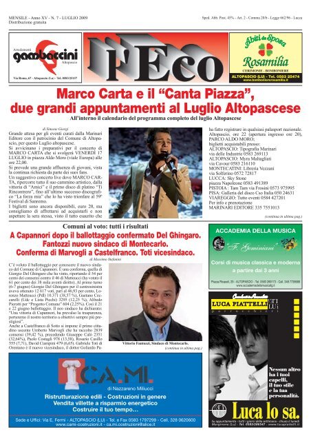 Marco Carta e il “Canta Piazza”, due grandi ... - Altopascio