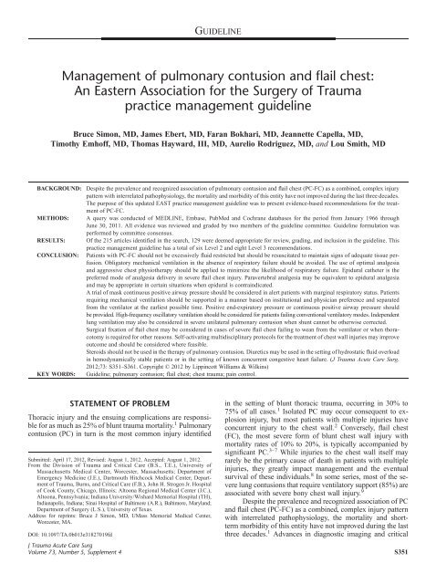 Management of pulmonary contusion and flail chest - The Eastern ...