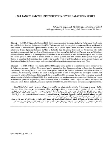 W. J. Bankes and the Identification of the Nabataean Script - Khalili ...