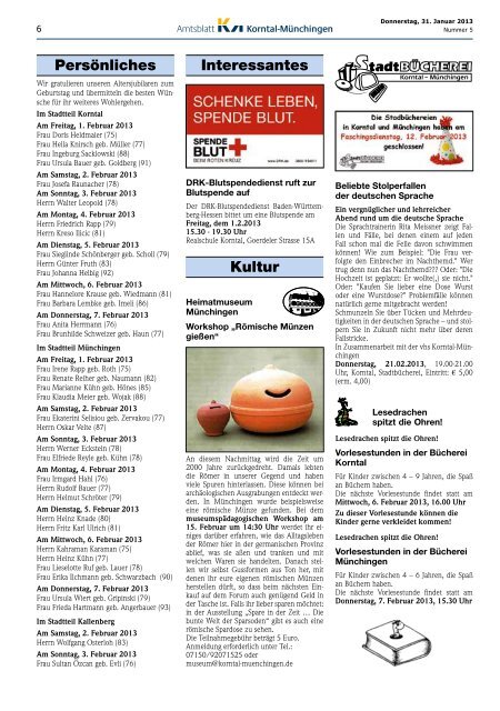 Amtsblatt KW 5/2013 - Stadt Korntal-Münchingen