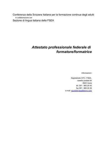 Attestato professionale federale di formatore/formatrice - ECAP