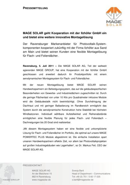 MAGE SOLAR geht Kooperation mit der Ilzhöfer GmbH ein und ...